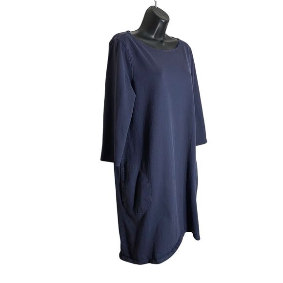 Garnet Hill Shirt Dress Womens 14 (Large) Blue Stretch Pockets Organic Cotton - Picture 4 of 10